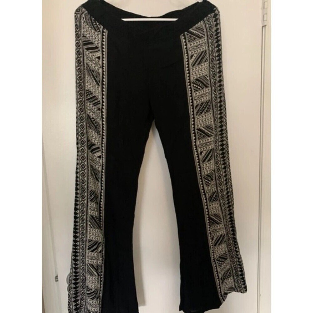 Billabong Beach Pants Wide Leg Elastic Waist Black & White Palazzo Design Small